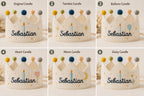 Personalized Birthday Candle Crown, Embroidered Linen-Look Name Crown, Reusable Kids Party Hat, Baby Keepsake Gift