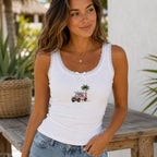 Custom Beach Embroidered Tank Top, Personalized Coastal Lace Cami, Summer Vacation Shirt Gift