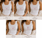Custom Coquette Embroidered Tank Top, Personalized Lace Cami, Pink Bow Initial Birth Flower Shirt Gift For Her