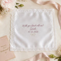 Bridesmaid Proposal Embroidered Handkerchief, Personalized Wedding Hanky, Satin Lace Keepsake Gift for Maid of Honor
