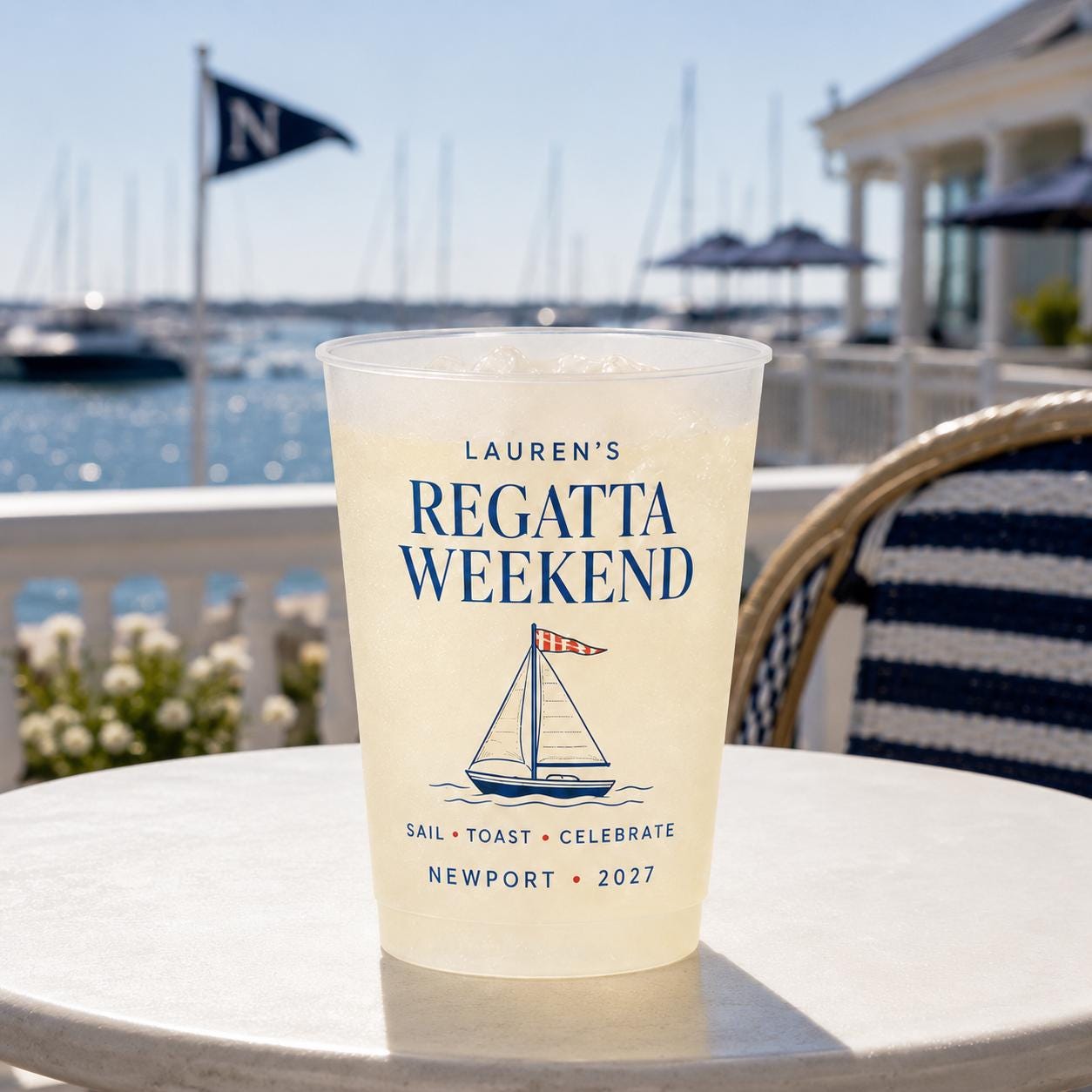 Personalized Coastal Bachelorette Frosted Cups, Newport Harbor Bach Party Cups, Custom Bride Weekend Favors, Nautical Girls Trip Drinkware