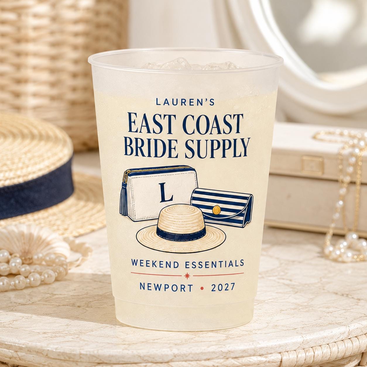 Personalized Coastal Bachelorette Frosted Cups, Newport Harbor Bach Party Cups, Custom Bride Weekend Favors, Nautical Girls Trip Drinkware