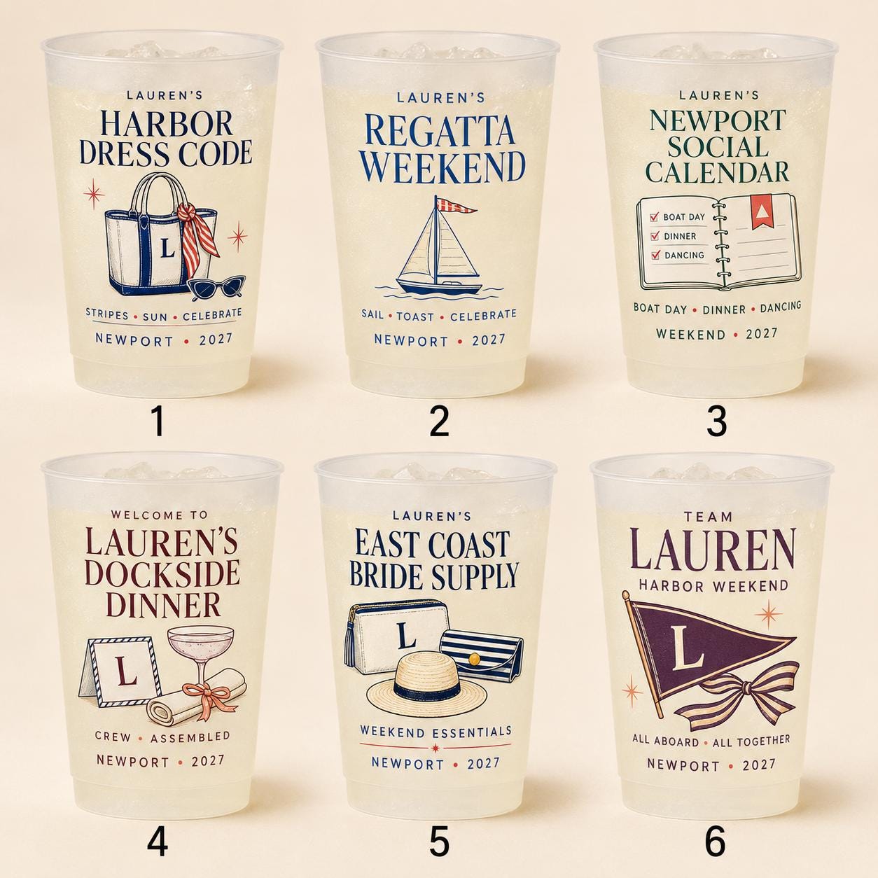 Personalized Coastal Bachelorette Frosted Cups, Newport Harbor Bach Party Cups, Custom Bride Weekend Favors, Nautical Girls Trip Drinkware