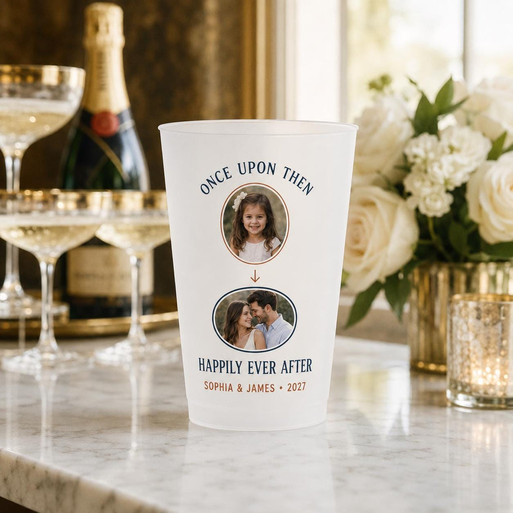 Personalized Wedding Photo Frosted Cups, Then and Now Couple Cups, Custom Childhood Picture Wedding Favors, Bridal Shower Cups