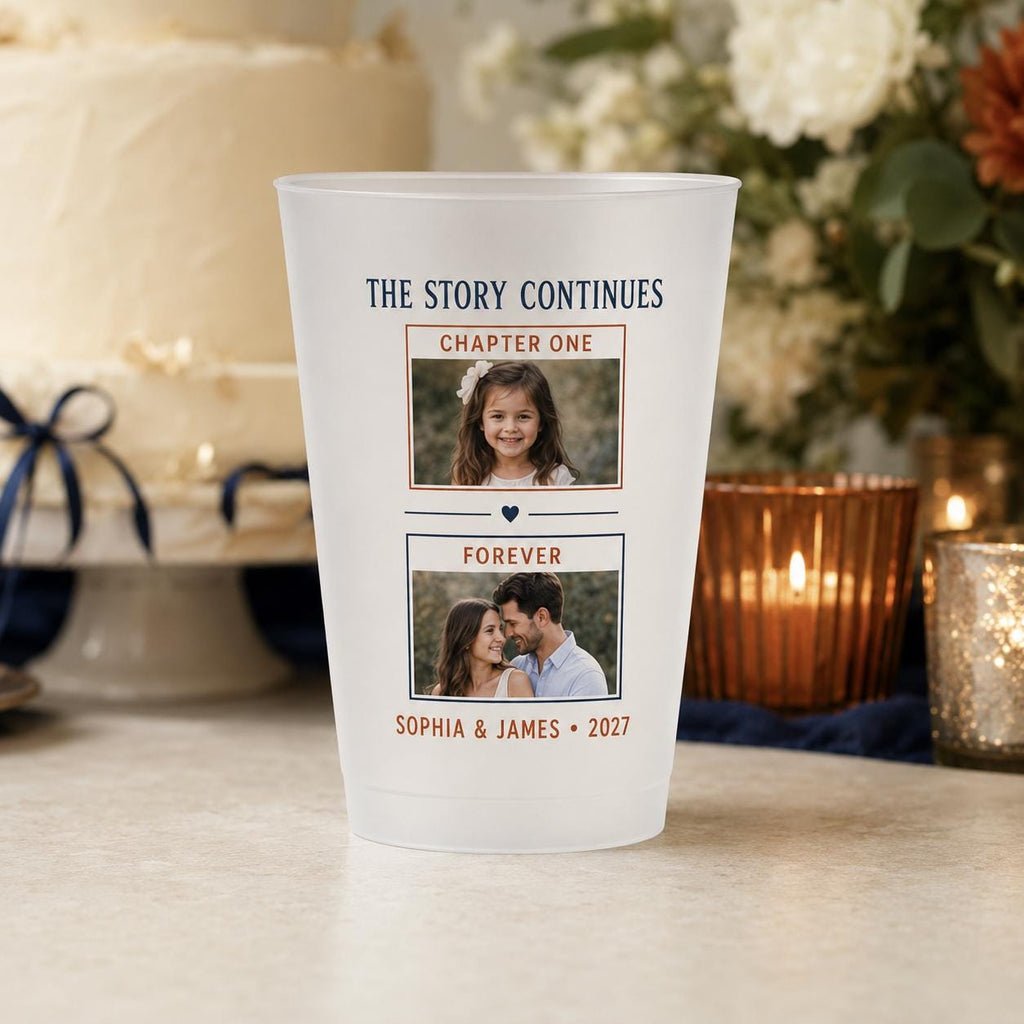 Personalized Wedding Photo Frosted Cups, Then and Now Couple Cups, Custom Childhood Picture Wedding Favors, Bridal Shower Cups