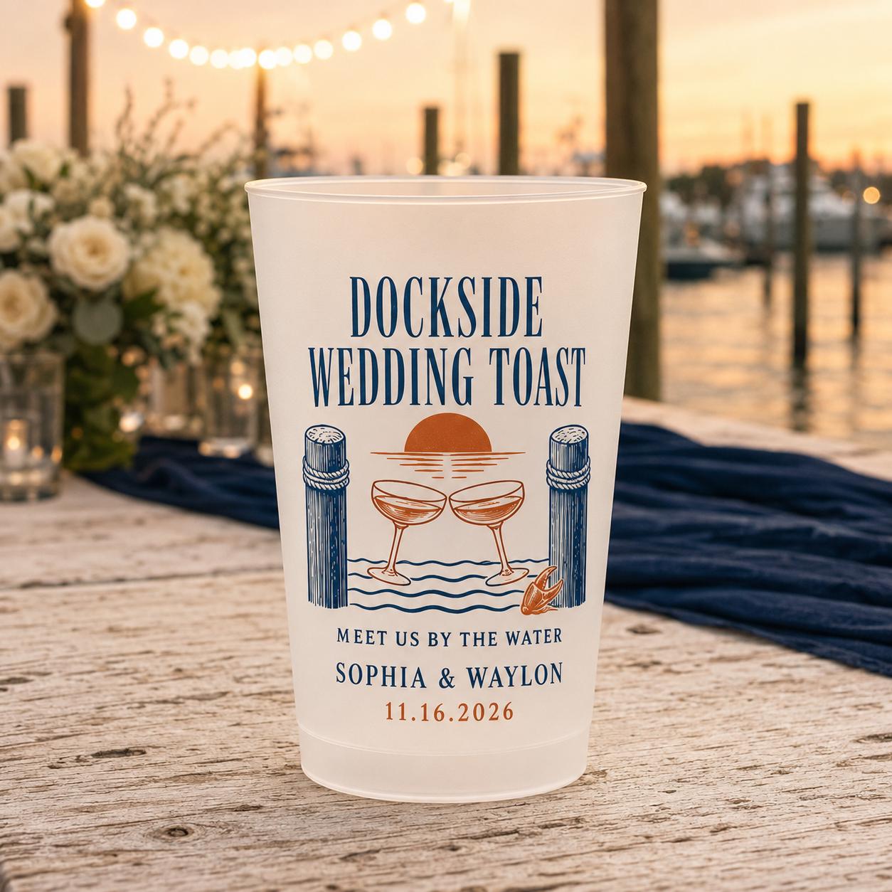 Personalized Crab Wedding Frosted Cups, Coastal Wedding Party Cups, Custom Beach Reception Favors, Bayfront Cocktail Hour Cups