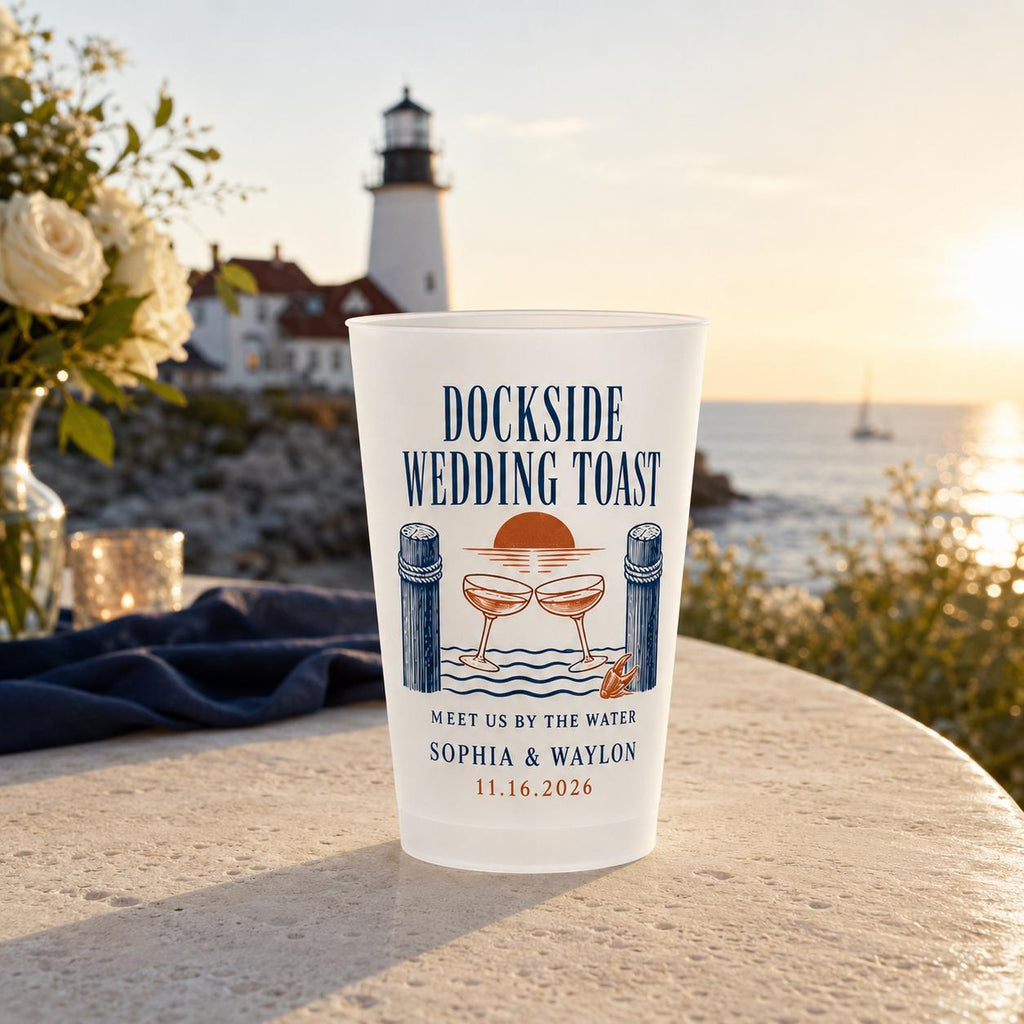 Personalized Crab Wedding Frosted Cups, Coastal Wedding Party Cups, Custom Beach Reception Favors, Bayfront Cocktail Hour Cups