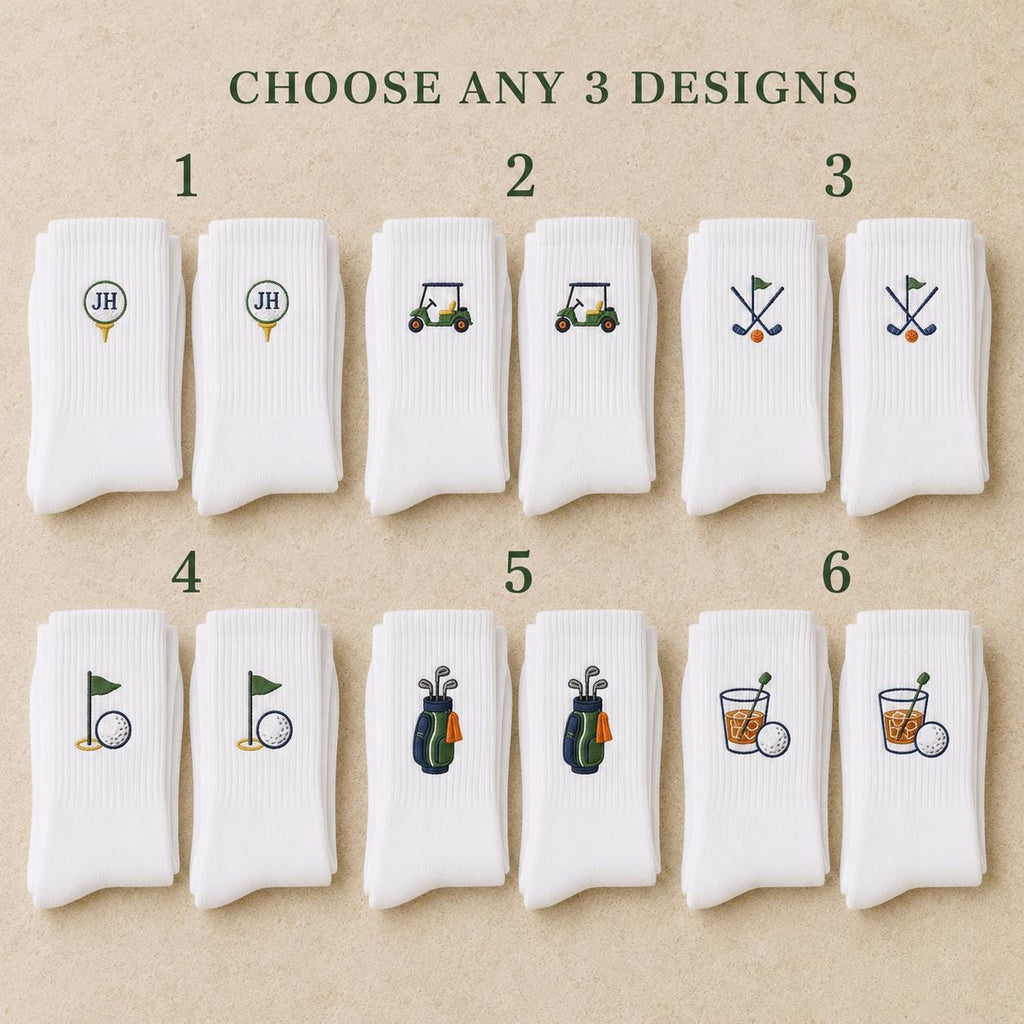 Personalized Golf Socks 3 Pack, Custom Initial Embroidered Crew Socks, Build Your Own Golf Gift for Dad Husband Grandpa Golfer