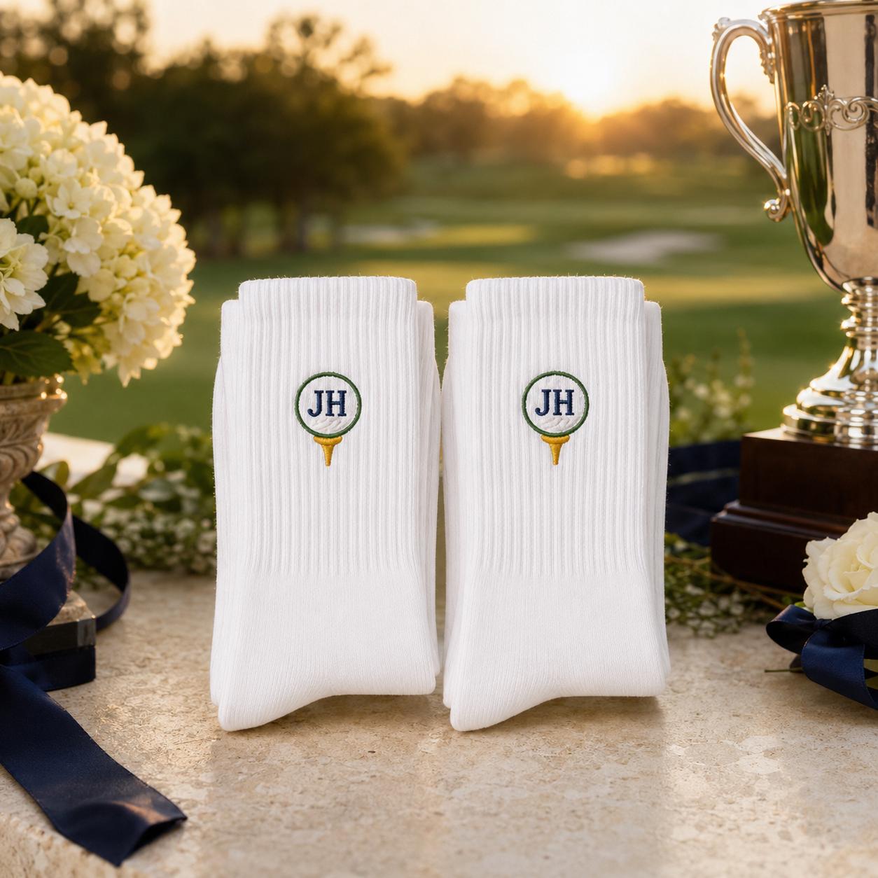 Personalized Golf Socks 3 Pack, Custom Initial Embroidered Crew Socks, Build Your Own Golf Gift for Dad Husband Grandpa Golfer