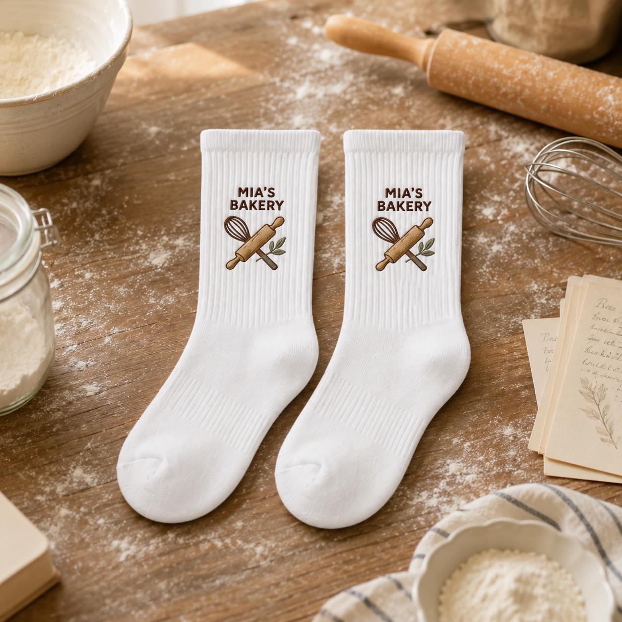Personalized Bakery Embroidered Socks, Custom Baker Name Crew Socks, Pastry Chef Gift, Bakery Owner Gift, Baking Lover Socks