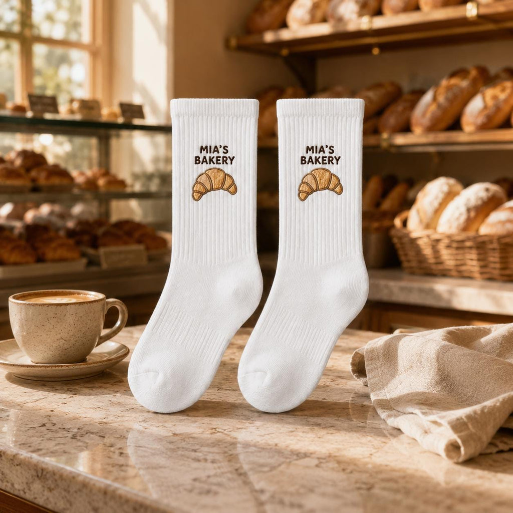 Personalized Bakery Embroidered Socks, Custom Baker Name Crew Socks, Pastry Chef Gift, Bakery Owner Gift, Baking Lover Socks