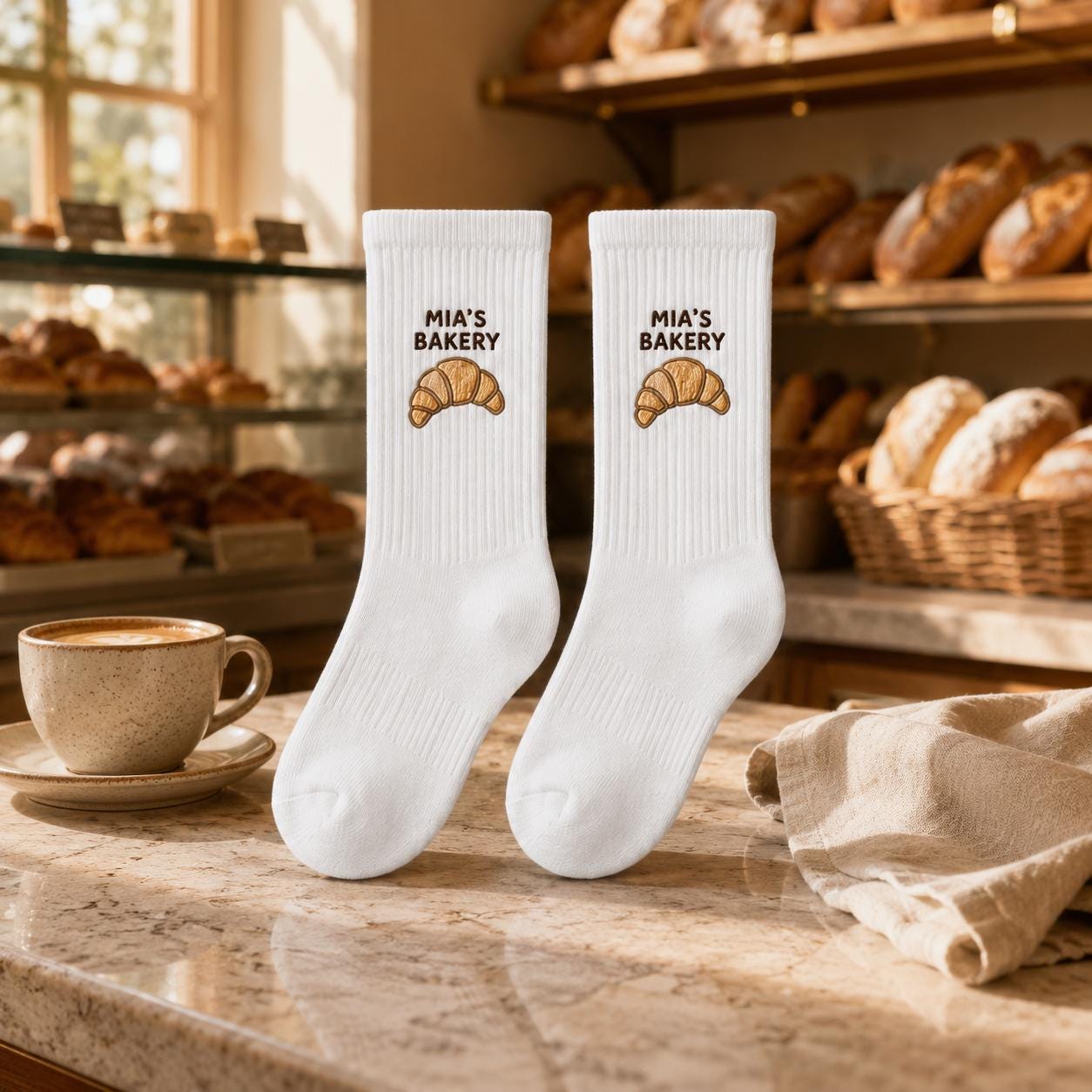 Personalized Bakery Embroidered Socks, Custom Baker Name Crew Socks, Pastry Chef Gift, Bakery Owner Gift, Baking Lover Socks