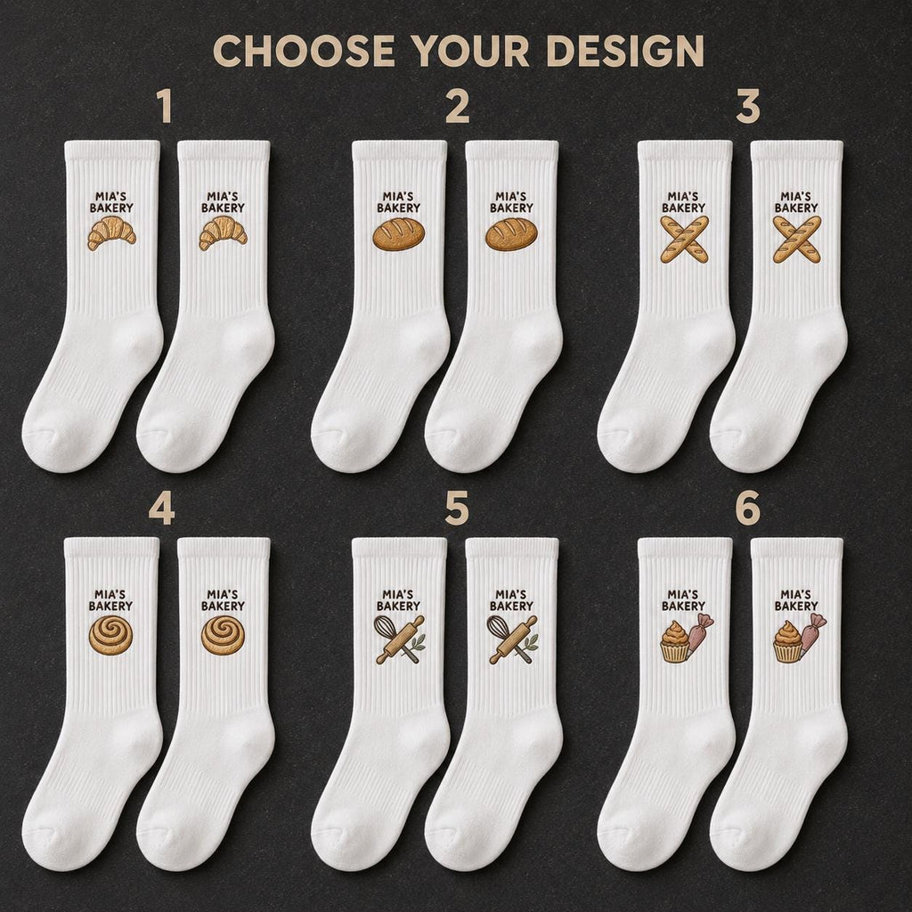 Personalized Bakery Embroidered Socks, Custom Baker Name Crew Socks, Pastry Chef Gift, Bakery Owner Gift, Baking Lover Socks