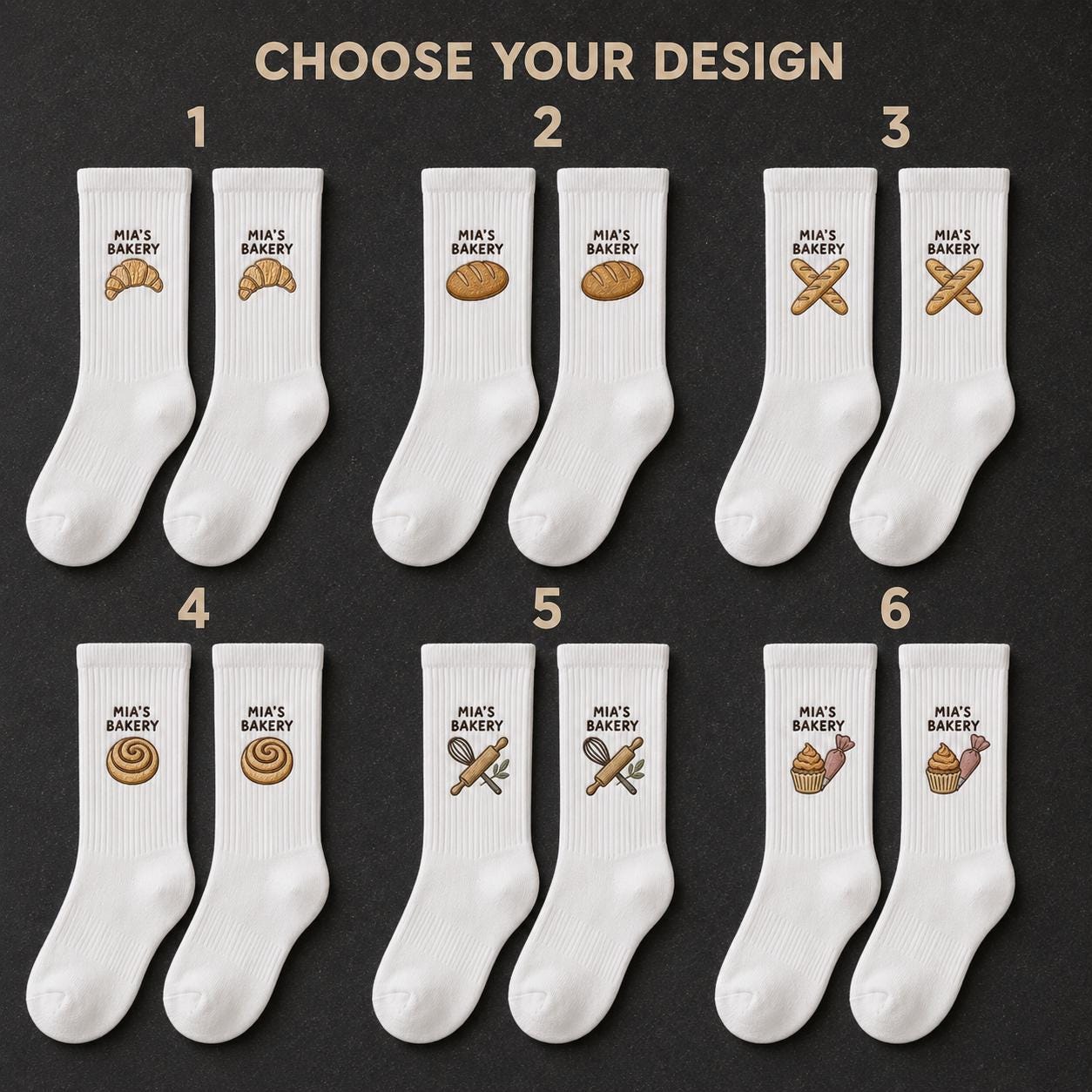 Personalized Bakery Embroidered Socks, Custom Baker Name Crew Socks, Pastry Chef Gift, Bakery Owner Gift, Baking Lover Socks