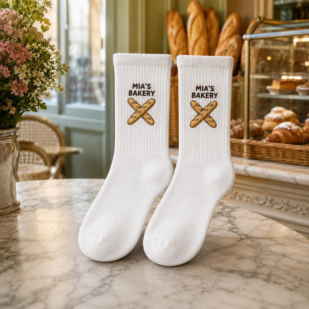Personalized Bakery Embroidered Socks, Custom Baker Name Crew Socks, Pastry Chef Gift, Bakery Owner Gift, Baking Lover Socks