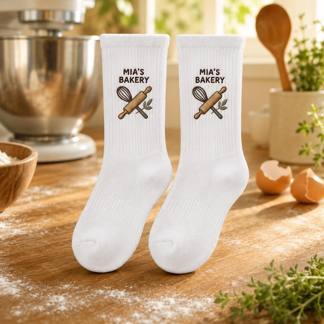 Personalized Bakery Embroidered Socks, Custom Baker Name Crew Socks, Pastry Chef Gift, Bakery Owner Gift, Baking Lover Socks