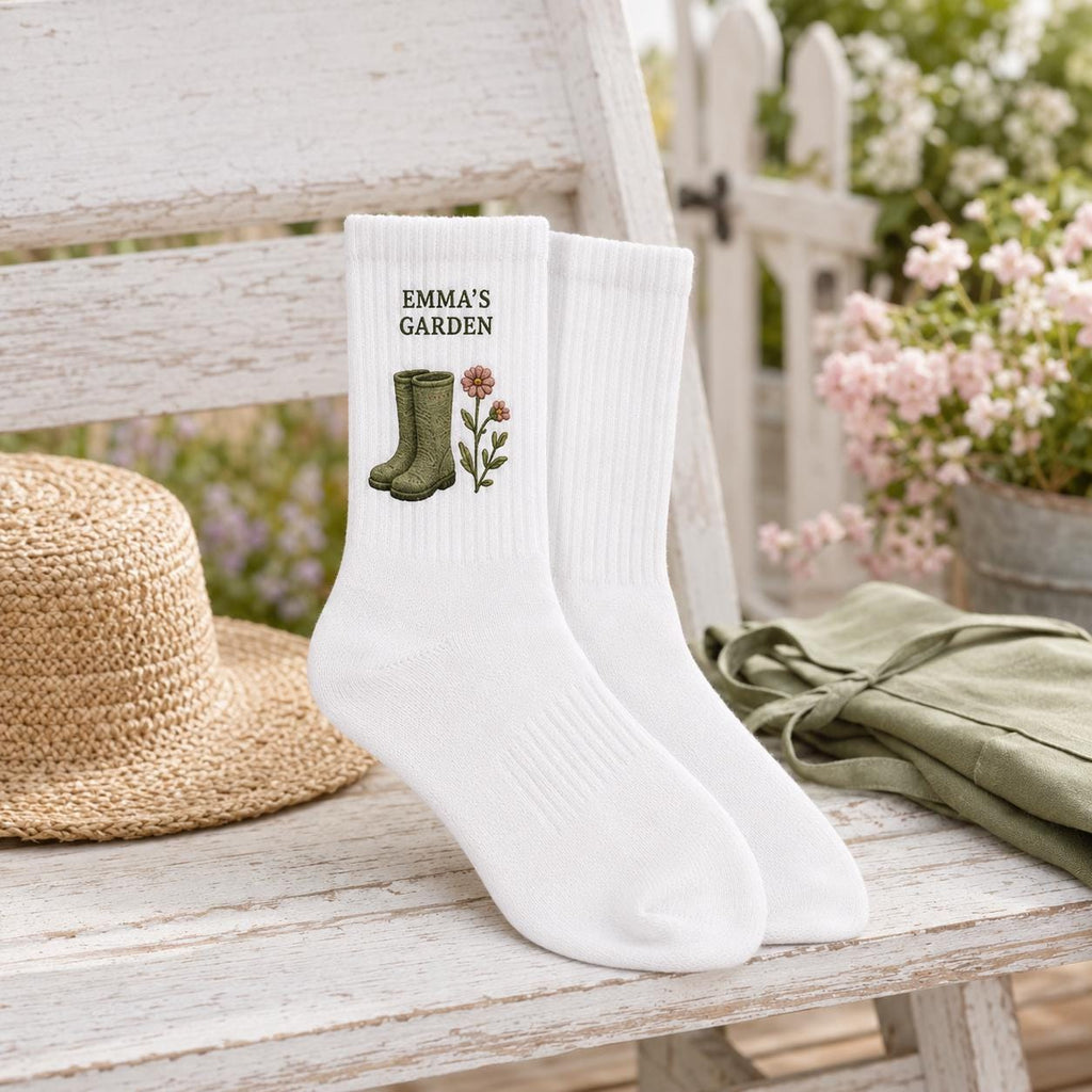Personalized Garden Embroidered Socks, Custom Name Gardener Gift, Garden Lover Socks, Plant Mom Gift, Gardening Club Socks