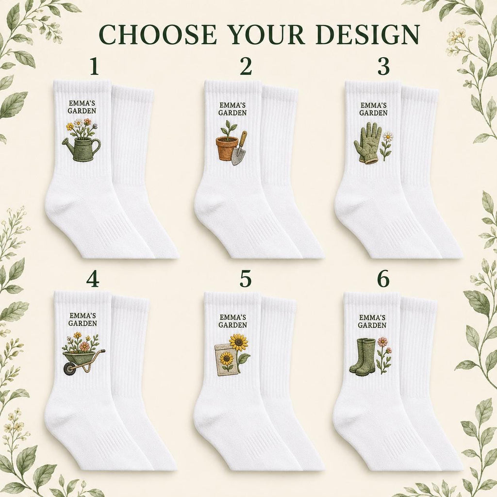 Personalized Garden Embroidered Socks, Custom Name Gardener Gift, Garden Lover Socks, Plant Mom Gift, Gardening Club Socks