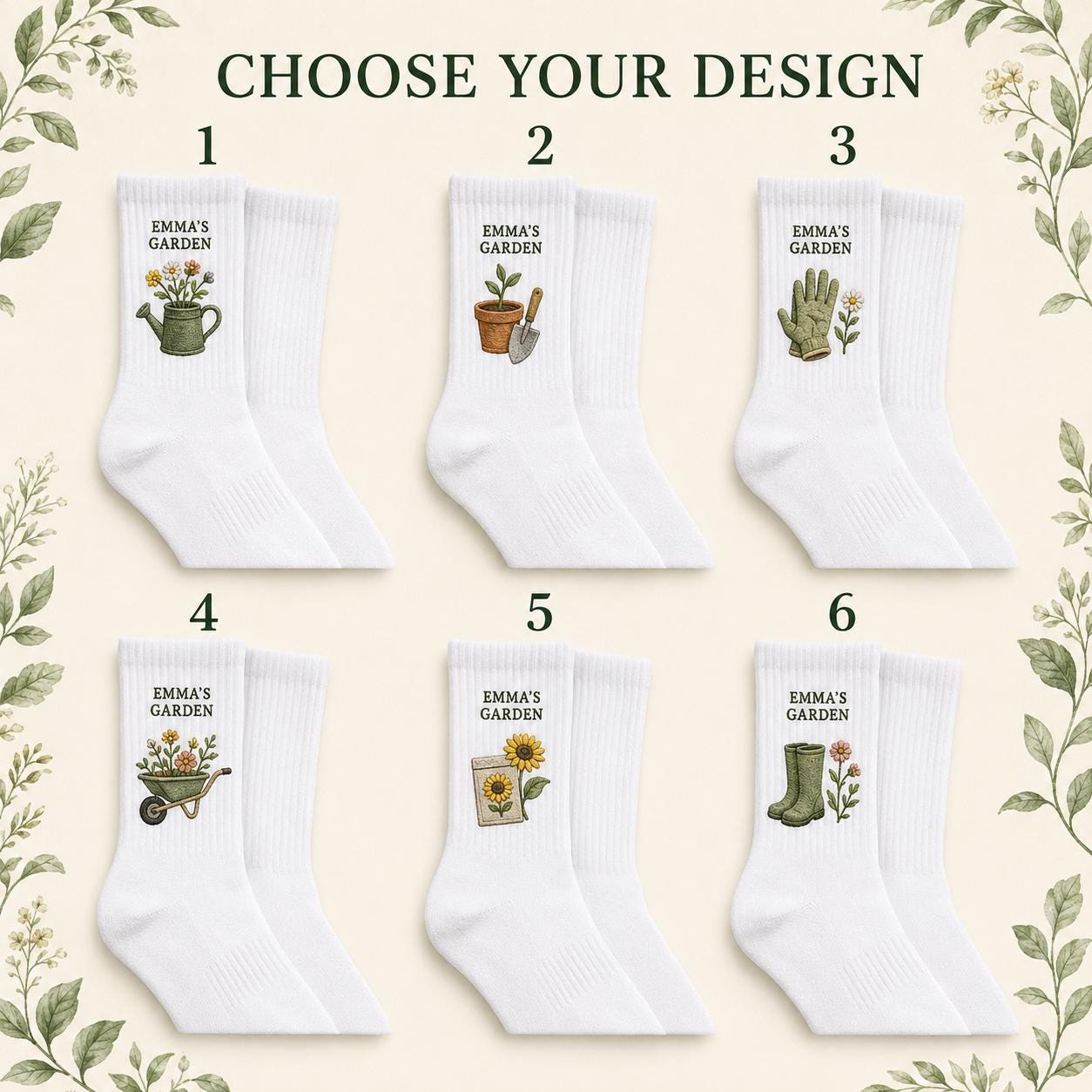 Personalized Garden Embroidered Socks, Custom Name Gardener Gift, Garden Lover Socks, Plant Mom Gift, Gardening Club Socks