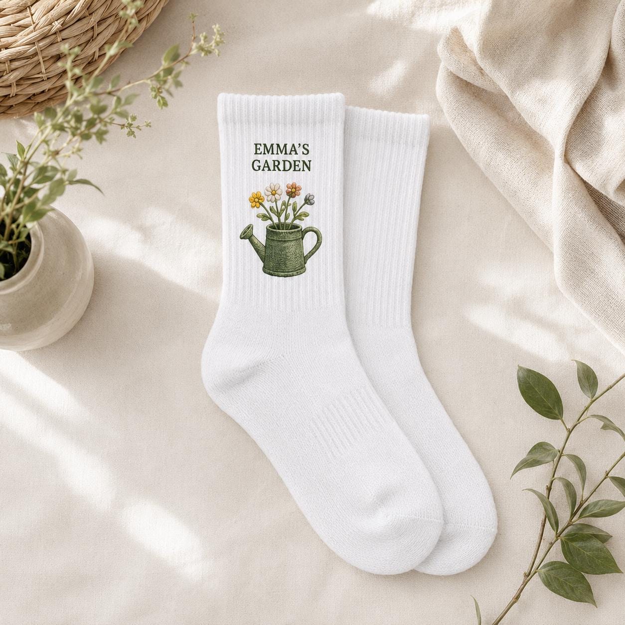 Personalized Garden Embroidered Socks, Custom Name Gardener Gift, Garden Lover Socks, Plant Mom Gift, Gardening Club Socks