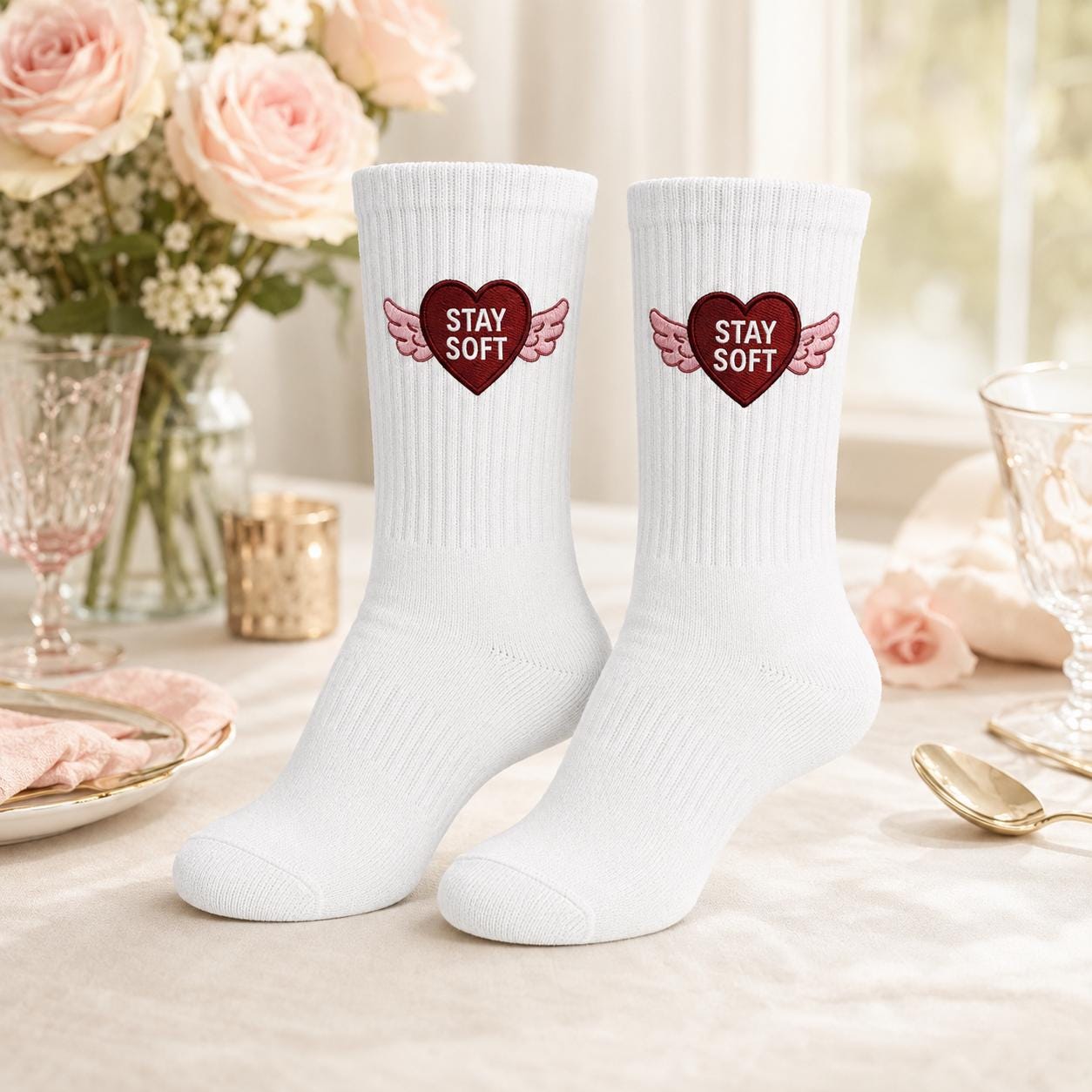 Personalized Heart Embroidered Socks, Custom Secret Message Socks, Valentine Gift for Her, Galentine Best Friend Gift