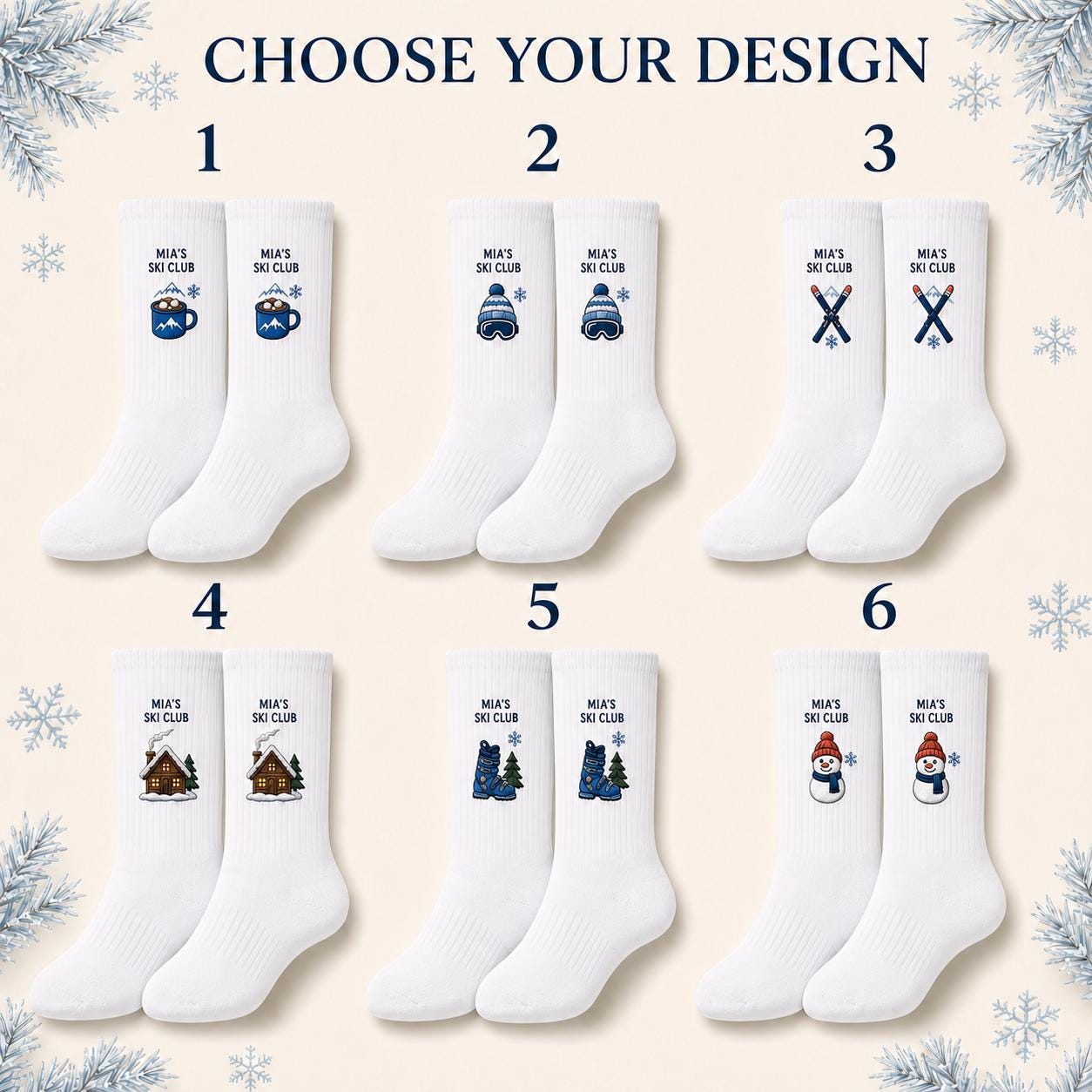 Personalized Ski Club Embroidered Socks, Custom Name Apres Ski Gift, Ski Trip Socks, Winter Cabin Gift, Snow Vacation Group Gift