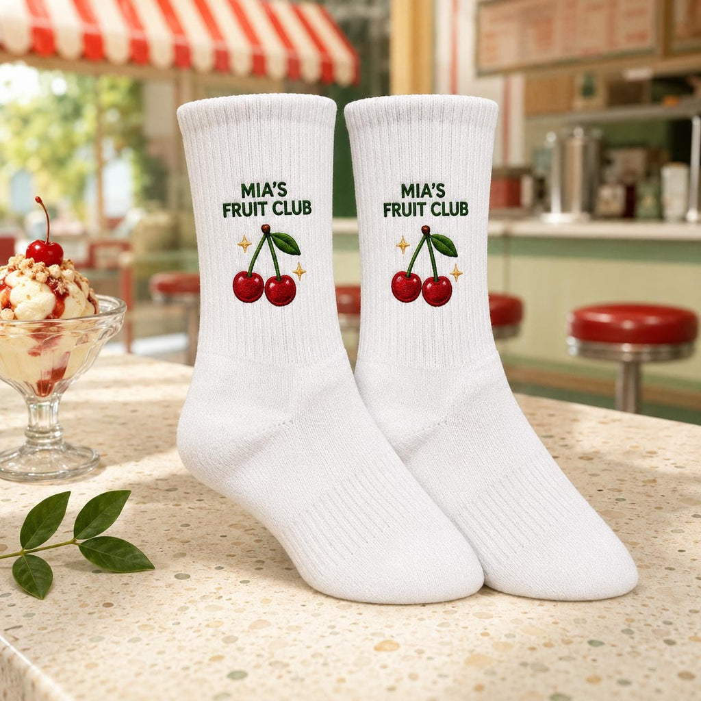 Personalized Fruit Embroidered Socks, Custom Name Summer Fruit Club Socks, Citrus Lover Gift, Farmers Market Gift, Group Socks