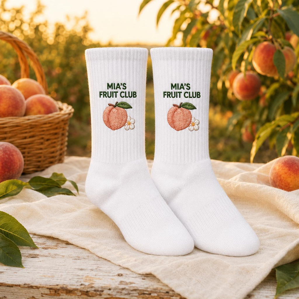 Personalized Fruit Embroidered Socks, Custom Name Summer Fruit Club Socks, Citrus Lover Gift, Farmers Market Gift, Group Socks
