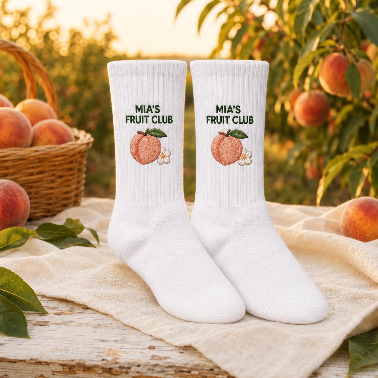 Personalized Fruit Embroidered Socks, Custom Name Summer Fruit Club Socks, Citrus Lover Gift, Farmers Market Gift, Group Socks