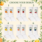 Personalized Fruit Embroidered Socks, Custom Name Summer Fruit Club Socks, Citrus Lover Gift, Farmers Market Gift, Group Socks