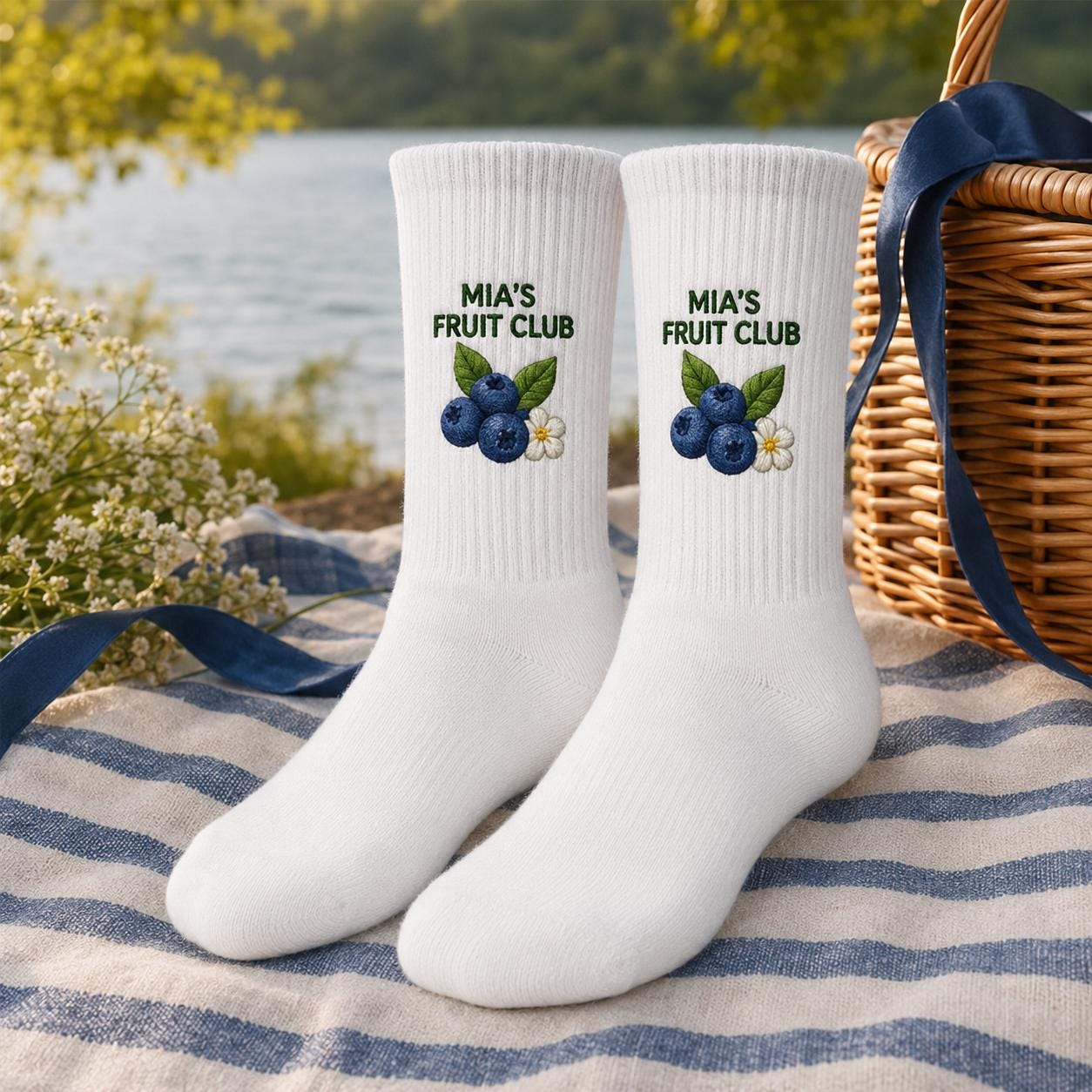 Personalized Fruit Embroidered Socks, Custom Name Summer Fruit Club Socks, Citrus Lover Gift, Farmers Market Gift, Group Socks