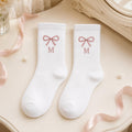 Personalized Birth Month Bow Embroidered Socks, Custom Initial Coquette Socks, Birthday Gift for Her, Bridesmaid Gift