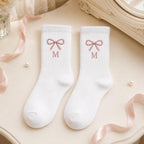Personalized Birth Month Bow Embroidered Socks, Custom Initial Coquette Socks, Birthday Gift for Her, Bridesmaid Gift