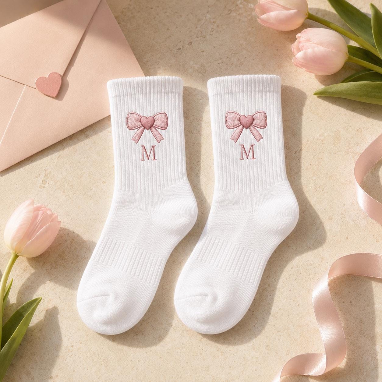 Personalized Birth Month Bow Embroidered Socks, Custom Initial Coquette Socks, Birthday Gift for Her, Bridesmaid Gift