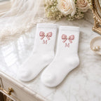 Personalized Birth Month Bow Embroidered Socks, Custom Initial Coquette Socks, Birthday Gift for Her, Bridesmaid Gift