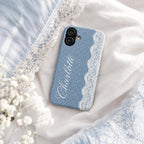 Personalized Lace Phone Case, Custom Name Polka Dot iPhone Case, Vintage Coquette Phone Cover, Girly Gift for Her
