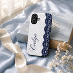 Personalized Lace Phone Case, Custom Name Polka Dot iPhone Case, Vintage Coquette Phone Cover, Girly Gift for Her