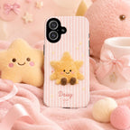 Personalized Cute Plush Phone Case, Custom Name iPhone Case, Kawaii Bunny Bear Star Cake Gingham Phone Cover Gift for Her
