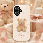 Personalized Cute Plush Phone Case, Custom Name iPhone Case, Kawaii Bunny Bear Star Cake Gingham Phone Cover Gift for Her