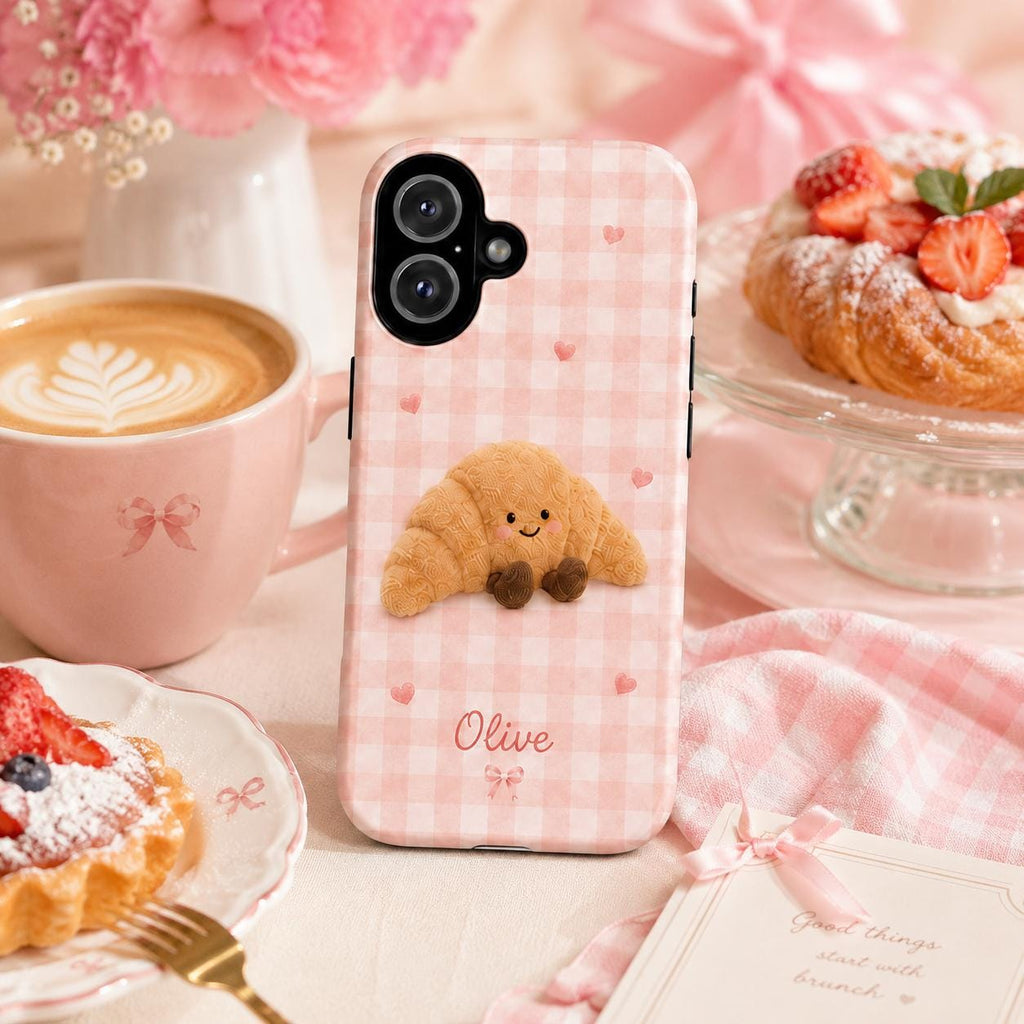 Personalized Cute Plush Phone Case, Custom Name iPhone Case, Kawaii Bunny Bear Star Cake Gingham Phone Cover Gift for Her