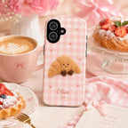 Personalized Cute Plush Phone Case, Custom Name iPhone Case, Kawaii Bunny Bear Star Cake Gingham Phone Cover Gift for Her