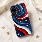 2D Patriotic American Flag Phone Case, Red White Blue Wavy Star iPhone Case, USA Fourth of July Phone Cover