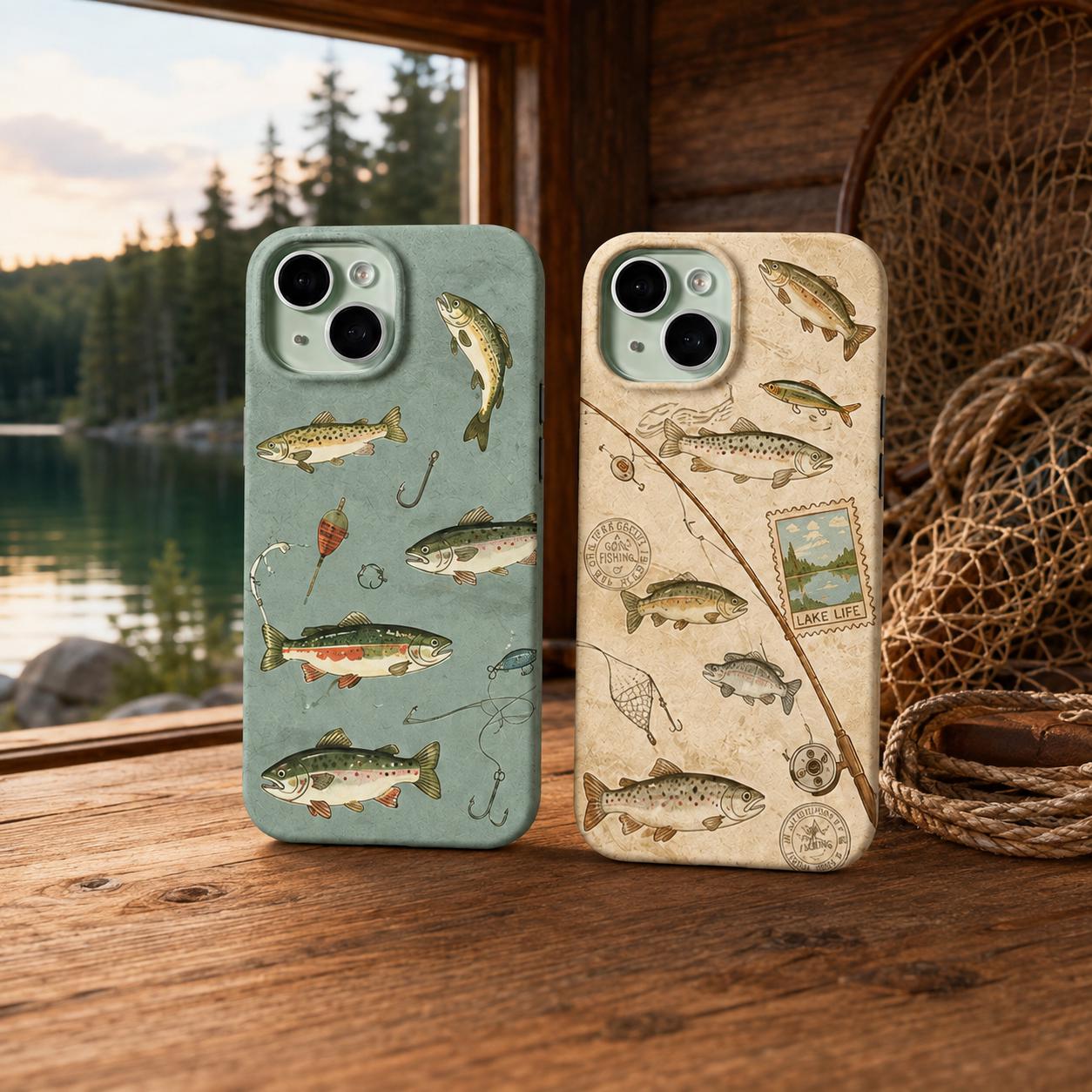 Fishing Phone Case, Colorful Fish iPhone Case, Trout Lake Life Case, Ocean Fish Pattern Phone Cover, Angler Gift