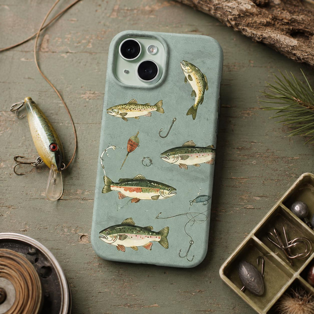 Fishing Phone Case, Colorful Fish iPhone Case, Trout Lake Life Case, Ocean Fish Pattern Phone Cover, Angler Gift