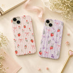 Strawberry Bow Phone Case, Pink Striped Floral iPhone Case, Cute Coquette Summer Phone Cover, Girly Gift for Her