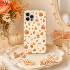 Cute Fall Phone Case, Cozy Pumpkin Ghost Coffee iPhone Case, Autumn Gingham Bow Phone Cover, Kawaii Fall Gift for Her