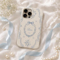 Personalized Blue Floral Phone Case, Custom Initial iPhone Case, Toile Bow Monogram Phone Cover, Coquette Gift for Her