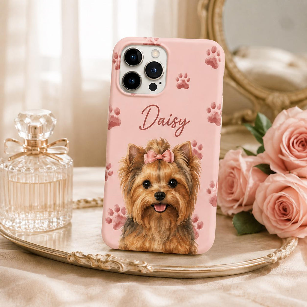 Personalized Pet Portrait Phone Case, Custom Dog or Cat Name iPhone Case, Paw Print Phone Cover, Pet Lover Gift