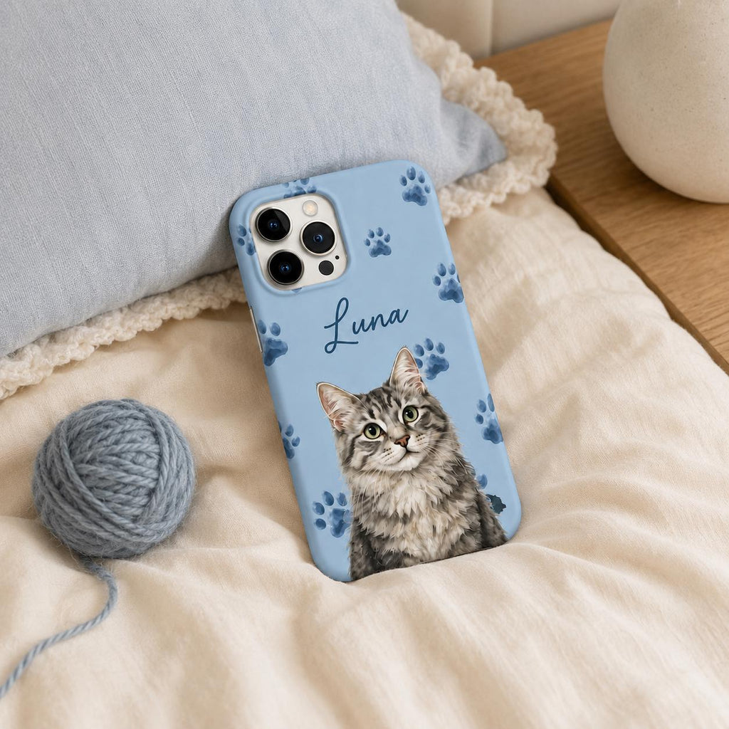 Personalized Pet Portrait Phone Case, Custom Dog or Cat Name iPhone Case, Paw Print Phone Cover, Pet Lover Gift
