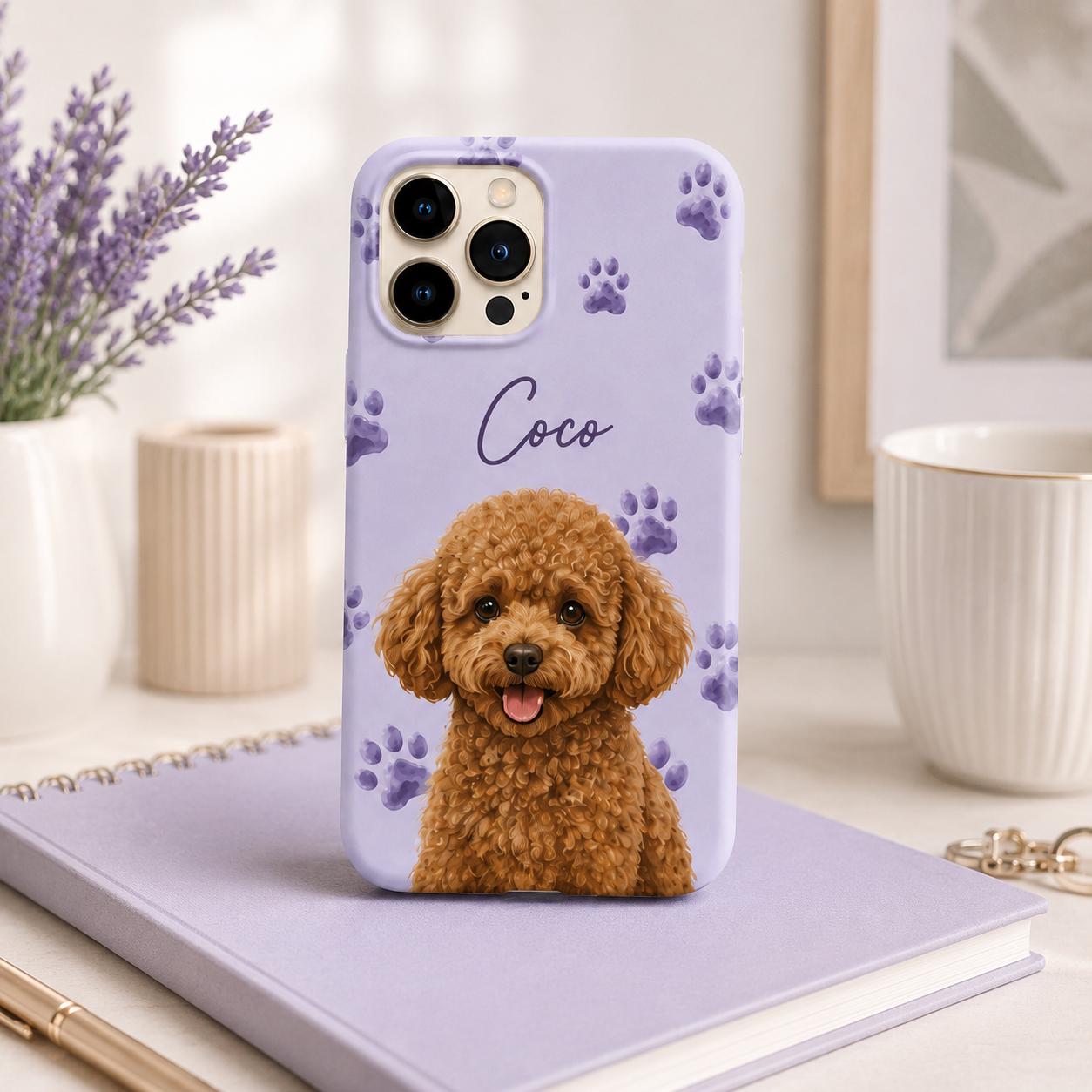 Personalized Pet Portrait Phone Case, Custom Dog or Cat Name iPhone Case, Paw Print Phone Cover, Pet Lover Gift